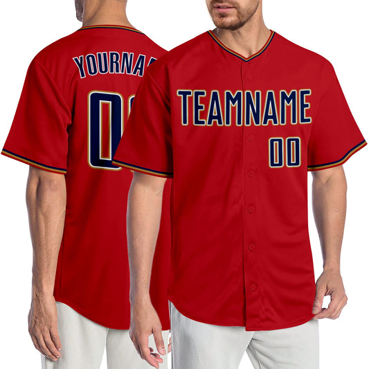 Custom Red Navy-Old Gold Authentic Baseball Jersey - Sky-Custom