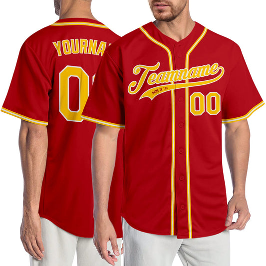 Custom Red Gold-White Authentic Baseball Jersey - Sky-Custom