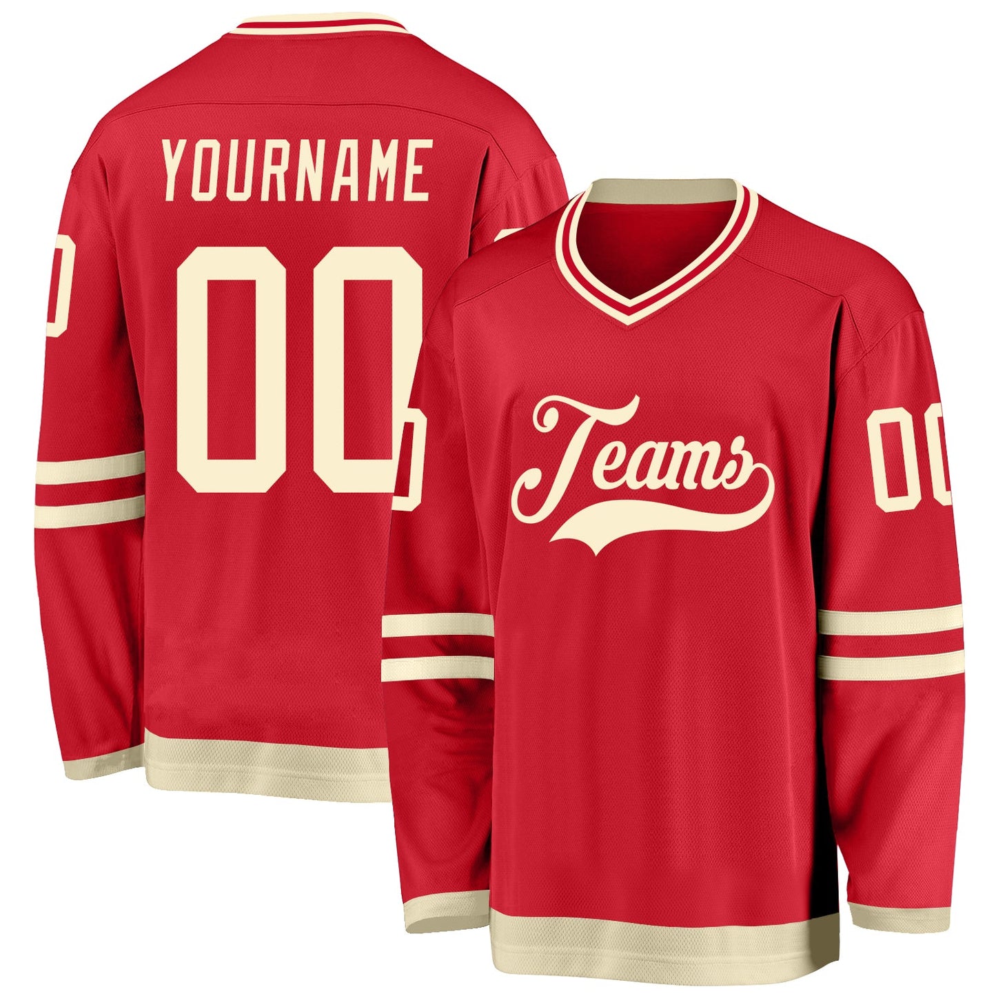 Custom Red Cream Hockey Jersey - Sky-Custom