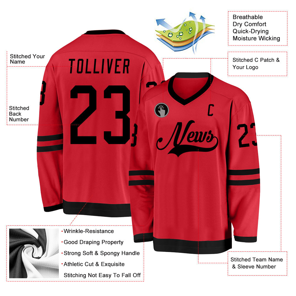 Custom Red Black Hockey Jersey - Sky-Custom