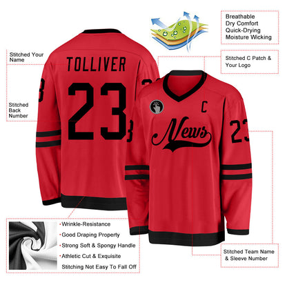 Custom Red Black Hockey Jersey - Sky-Custom