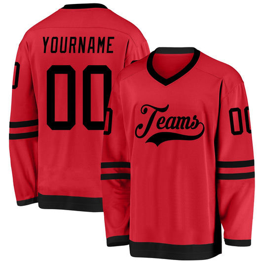 Custom Red Black Hockey Jersey - Sky-Custom