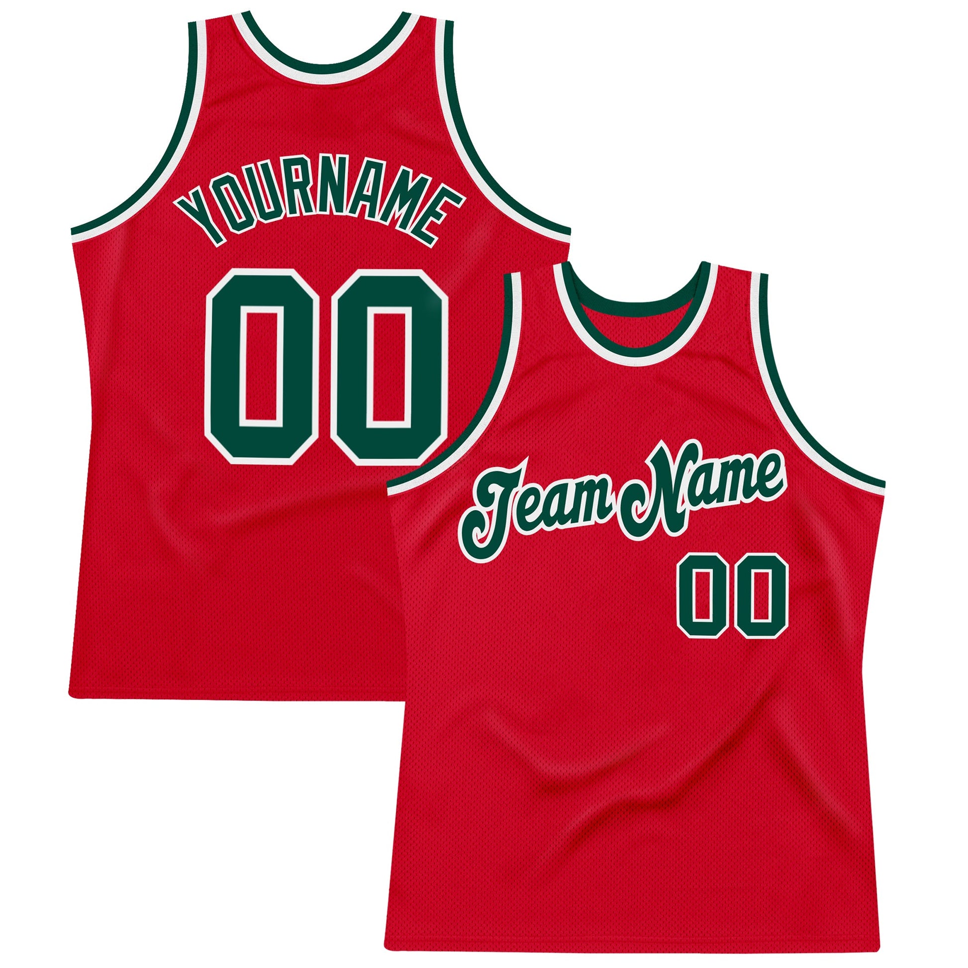 Custom Red Green-White Authentic Throwback Basketball Jersey - Sky-Custom