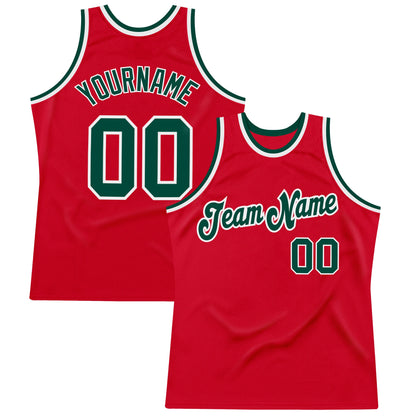 Custom Red Green-White Authentic Throwback Basketball Jersey - Sky-Custom