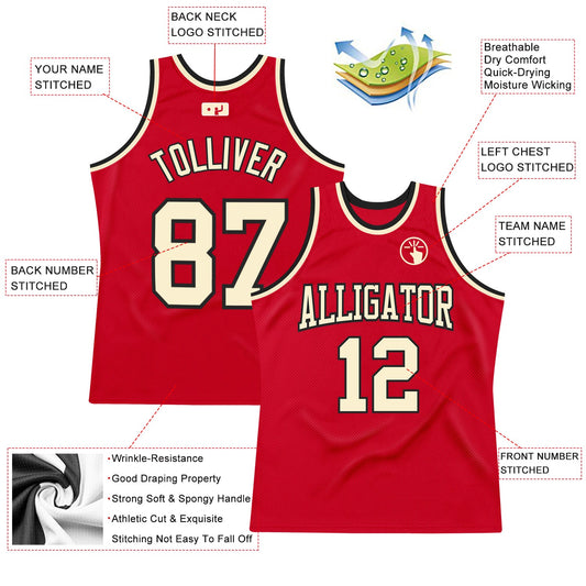 Custom Red Cream-Black Authentic Throwback Basketball Jersey - Sky-Custom