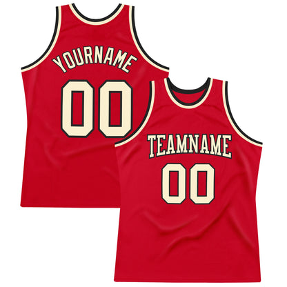 Custom Red Cream-Black Authentic Throwback Basketball Jersey - Sky-Custom