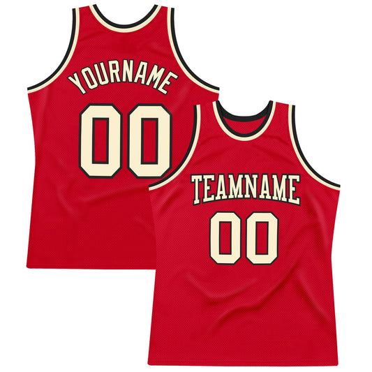 Custom Red Cream-Black Authentic Throwback Basketball Jersey - Sky-Custom