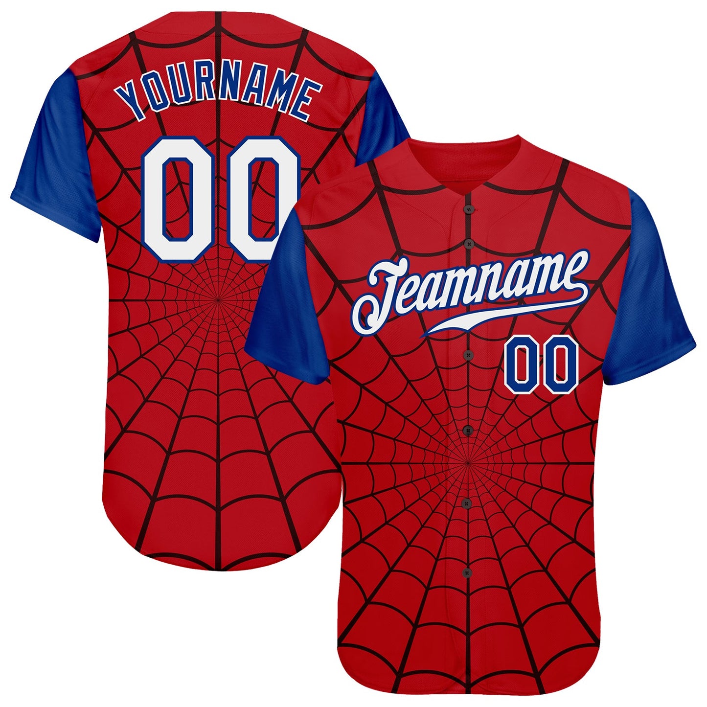 Custom Red White-Royal 3D Pattern Design Spider Web Authentic Baseball Jersey - Sky-Custom