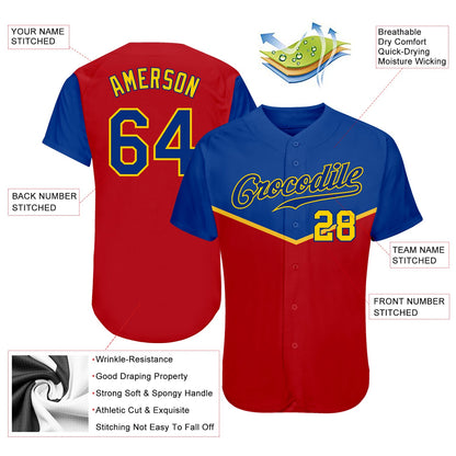 Custom Red Royal-Gold 3D Pattern Design Multicolor Authentic Baseball Jersey - Sky-Custom