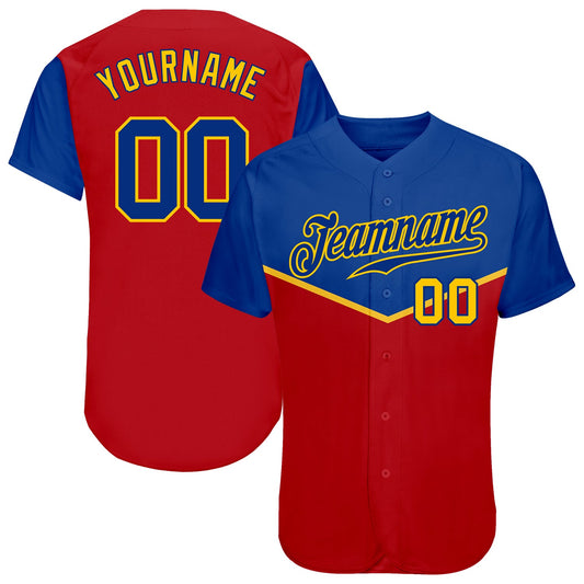 Custom Red Royal-Gold 3D Pattern Design Multicolor Authentic Baseball Jersey - Sky-Custom