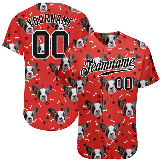 Custom Red Black-White 3D Pattern Design Dogs Authentic Baseball Jersey - Sky-Custom