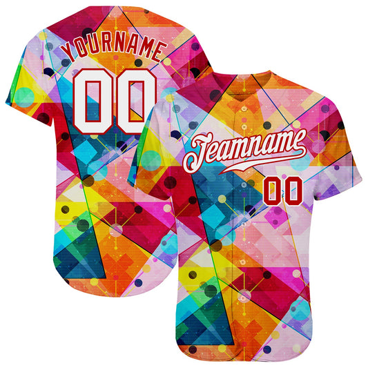 Custom Red White-Red 3D Pattern Design Geometric Graffiti Authentic Baseball Jersey - Sky-Custom