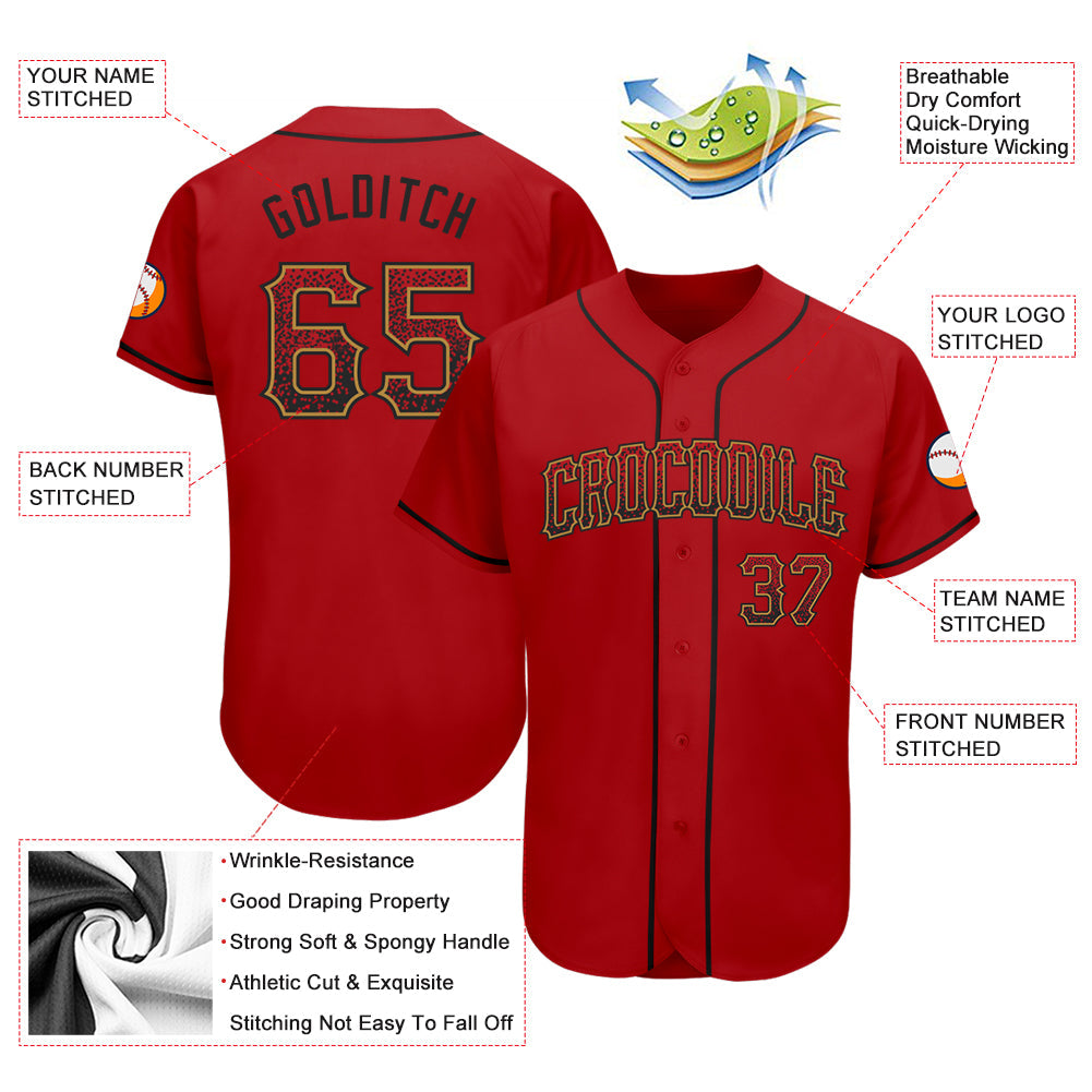 Custom Red Black-Old Gold Authentic Drift Fashion Baseball Jersey - Sky-Custom