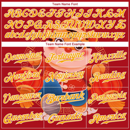 Custom Red Gold-White 3D Pattern Design Cute Tiger Authentic Baseball Jersey - Sky-Custom
