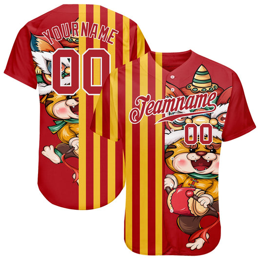 Custom Red Red-White 3D Pattern Design Cute Tiger Authentic Baseball Jersey - Sky-Custom