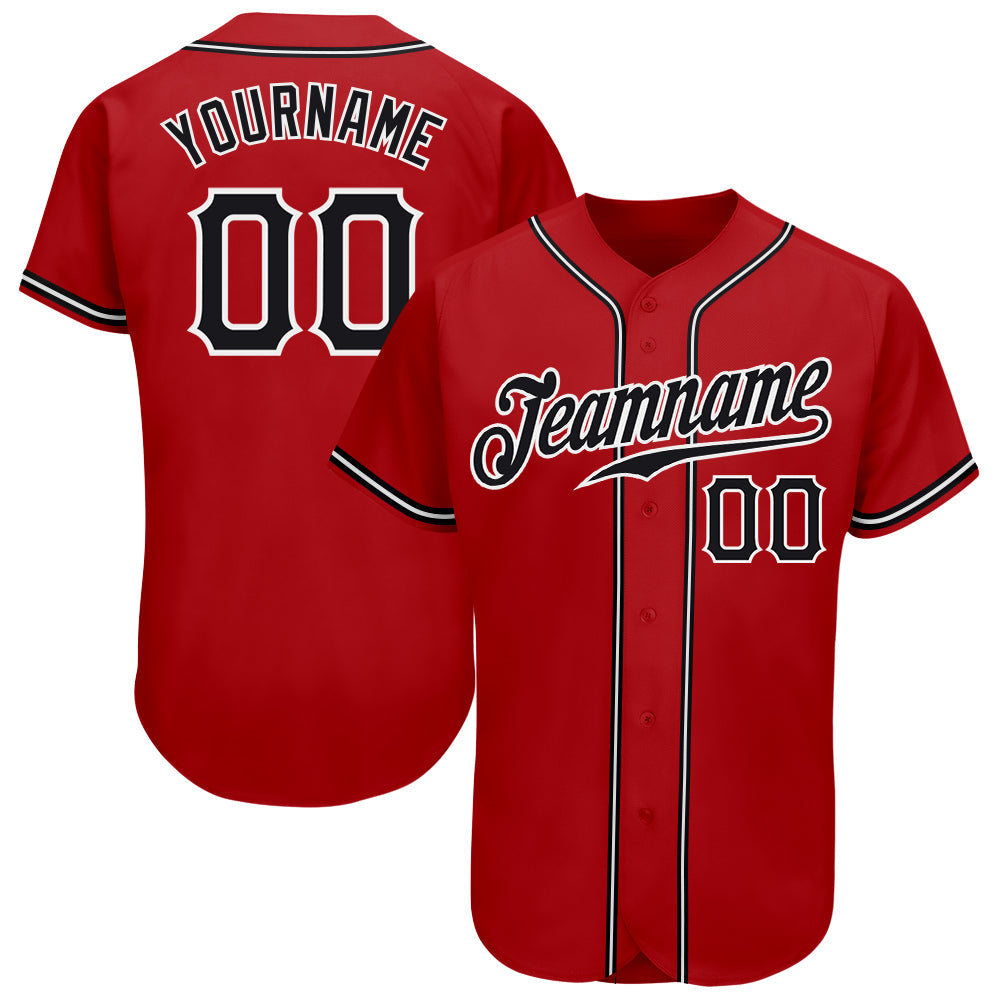 Custom Red Black-White Authentic Baseball Jersey - Sky-Custom