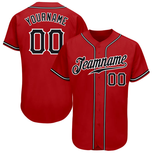 Custom Red Black-White Authentic Baseball Jersey - Sky-Custom