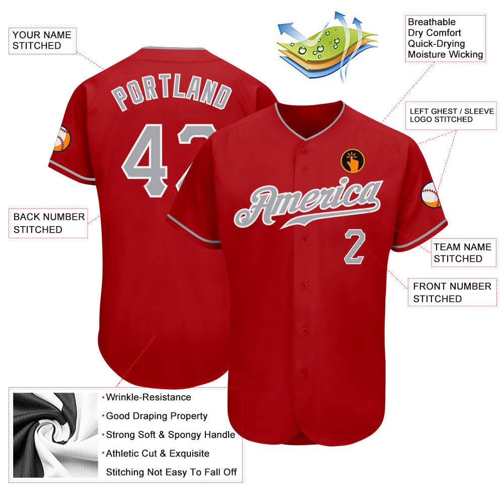 Custom Red Gray-White Authentic Baseball Jersey - Sky-Custom