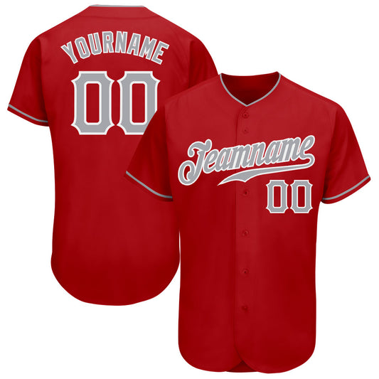 Custom Red Gray-White Authentic Baseball Jersey - Sky-Custom