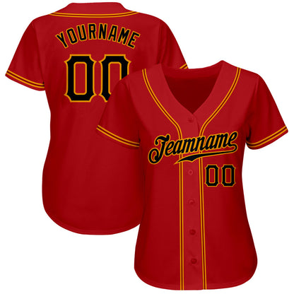 Custom Red Black-Gold Authentic Baseball Jersey - Sky-Custom