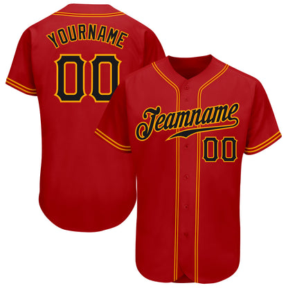 Custom Red Black-Gold Authentic Baseball Jersey - Sky-Custom