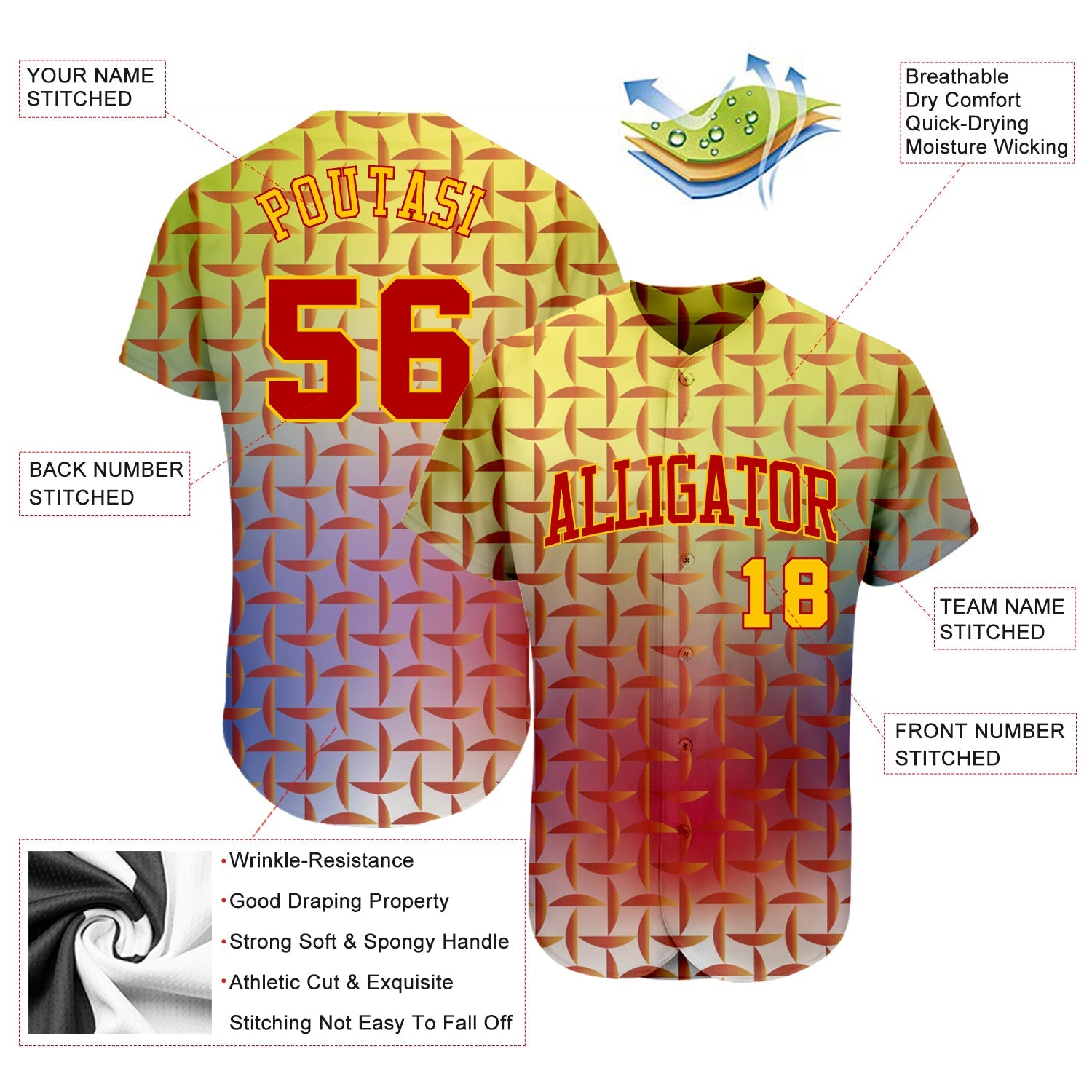 Custom Red Red-Gold 3D Pattern Design Authentic Baseball Jersey - Sky-Custom