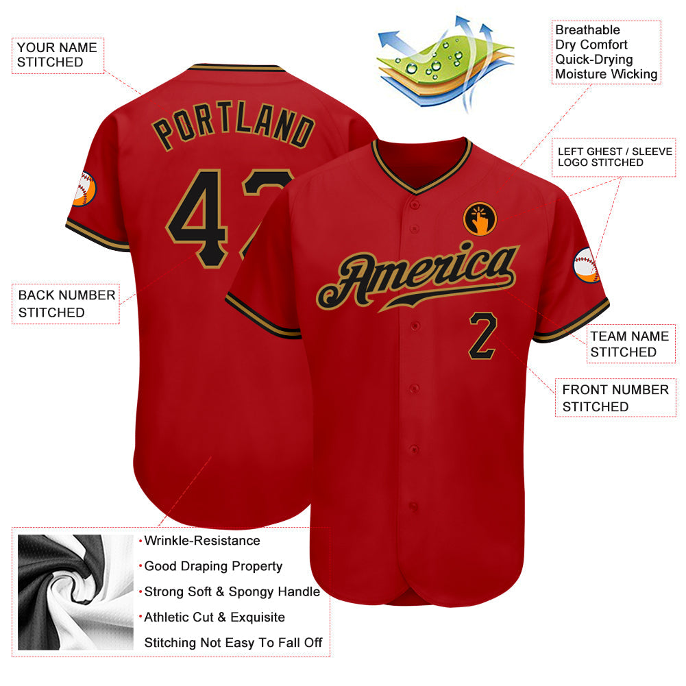 Custom Red Black-Old Gold Authentic Baseball Jersey - Sky-Custom