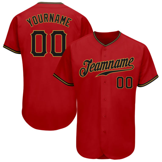 Custom Red Black-Old Gold Authentic Baseball Jersey - Sky-Custom