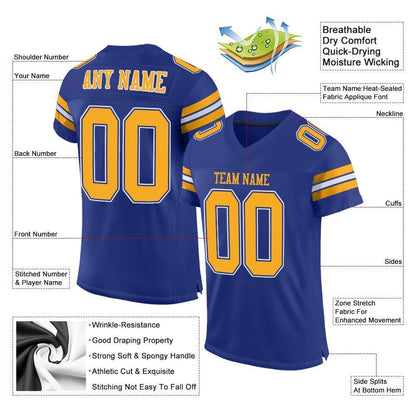 Custom Royal Gold-White Mesh Authentic Football Jersey - Sky-Custom