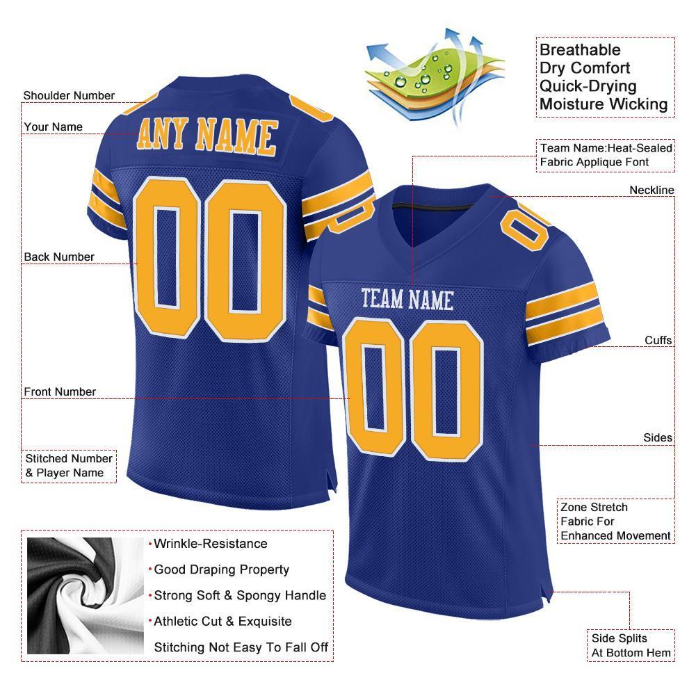 Custom Royal Gold-White Mesh Authentic Football Jersey - Sky-Custom