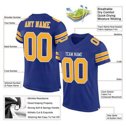 Custom Royal Gold-White Mesh Authentic Football Jersey - Sky-Custom