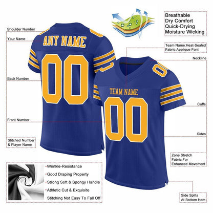 Custom Royal Gold-White Mesh Authentic Football Jersey - Sky-Custom