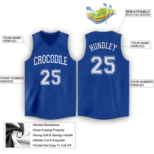 Custom Royal White V-Neck Basketball Jersey - Sky-Custom