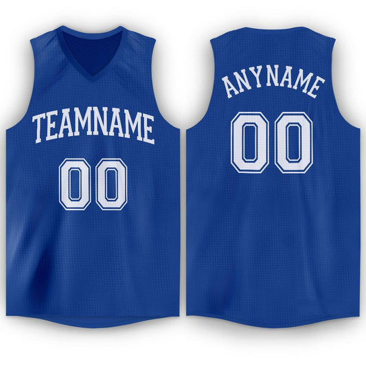 Custom Royal White V-Neck Basketball Jersey - Sky-Custom
