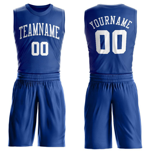 Custom Royal White Round Neck Suit Basketball Jersey - Sky-Custom