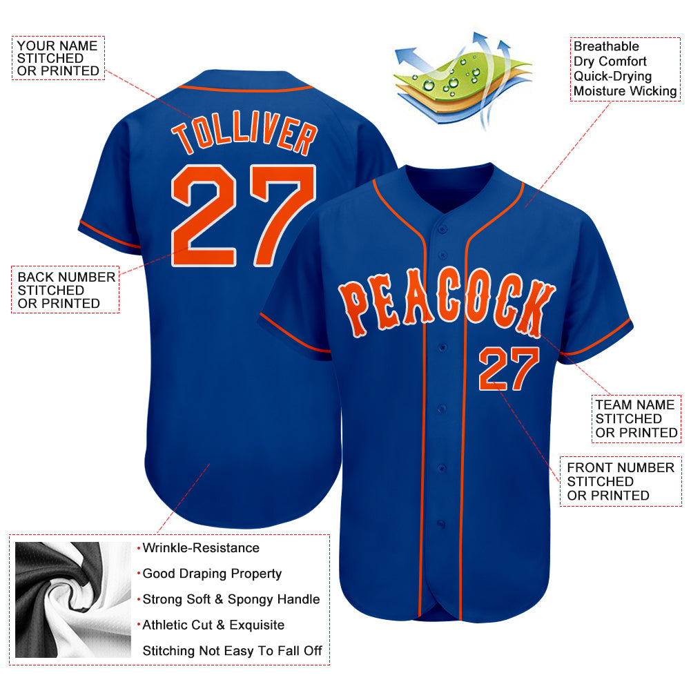 Custom Royal Orange-White Authentic Baseball Jersey - Sky-Custom