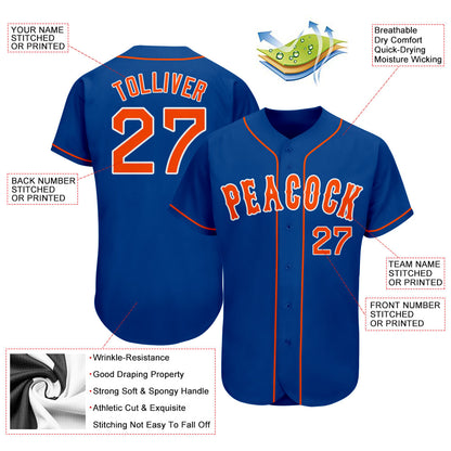 Custom Royal Orange-White Authentic Baseball Jersey - Sky-Custom