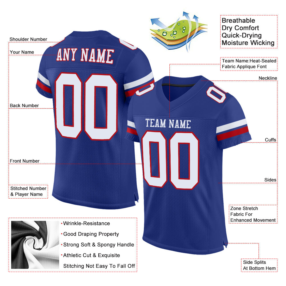 Custom Royal White-Red Mesh Authentic Football Jersey - Sky-Custom