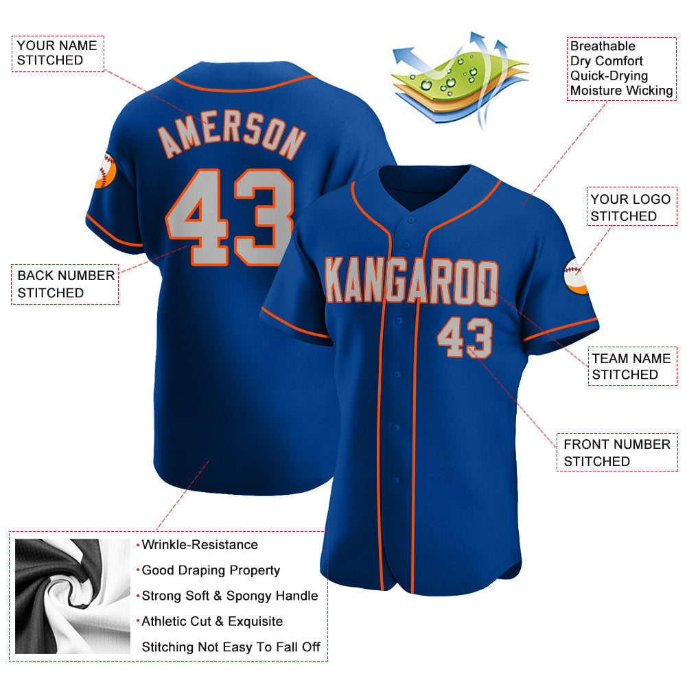 Custom Royal Gray-Orange Authentic Baseball Jersey - Sky-Custom