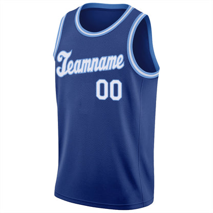 Custom Royal White-Light Blue Round Neck Rib-Knit Basketball Jersey - Sky-Custom