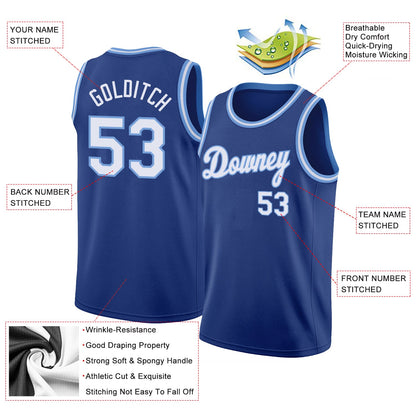 Custom Royal White-Light Blue Round Neck Rib-Knit Basketball Jersey - Sky-Custom