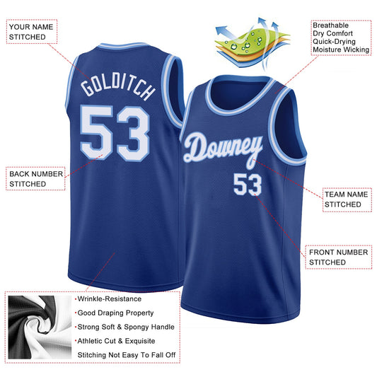 Custom Royal White-Light Blue Round Neck Rib-Knit Basketball Jersey - Sky-Custom