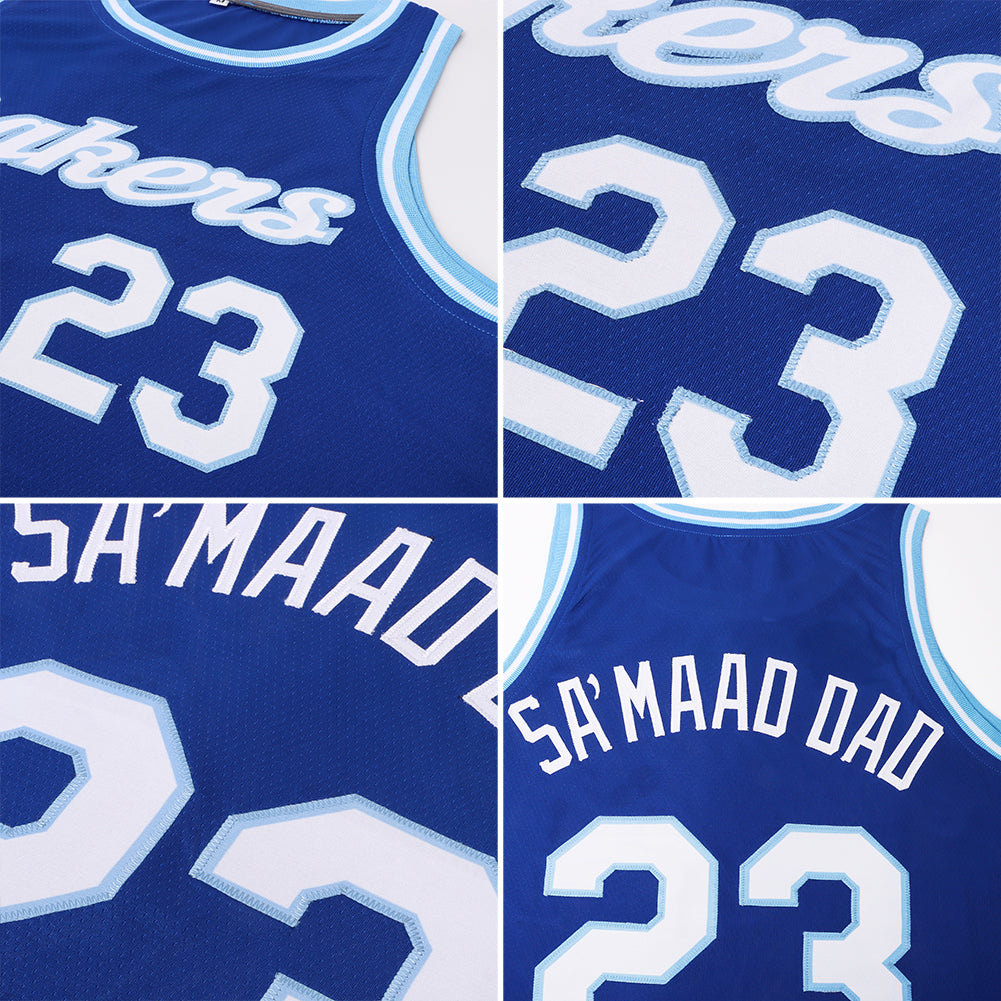 Custom Royal White-Light Blue Round Neck Rib-Knit Basketball Jersey - Sky-Custom
