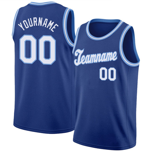 Custom Royal White-Light Blue Round Neck Rib-Knit Basketball Jersey - Sky-Custom