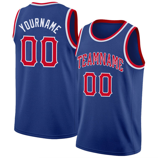 Custom Royal Red-White Round Neck Rib-Knit Basketball Jersey - Sky-Custom