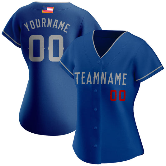 Custom Royal Gray-Red Authentic American Flag Fashion Baseball Jersey - Sky-Custom