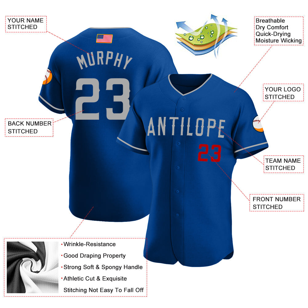 Custom Royal Gray-Red Authentic American Flag Fashion Baseball Jersey - Sky-Custom