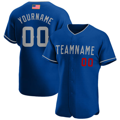 Custom Royal Gray-Red Authentic American Flag Fashion Baseball Jersey - Sky-Custom