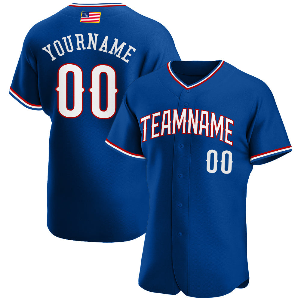 Custom Royal White-Red Authentic American Flag Fashion Baseball Jersey - Sky-Custom