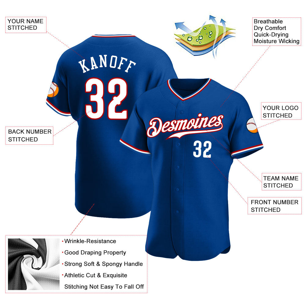 Custom Royal White-Red Authentic Baseball Jersey - Sky-Custom